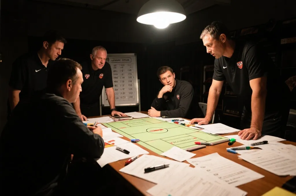 教练组研究比赛数据与战术板画面
